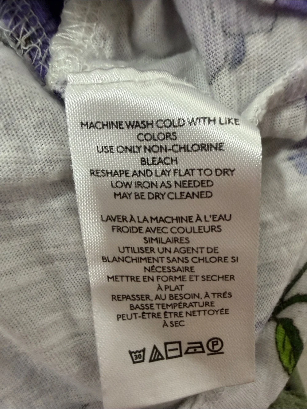 Anthropologie White Top with Purple Floral Print - Size M